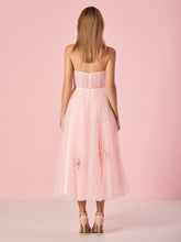 Light Pink Princess Strapless Prom Dress with Flowers